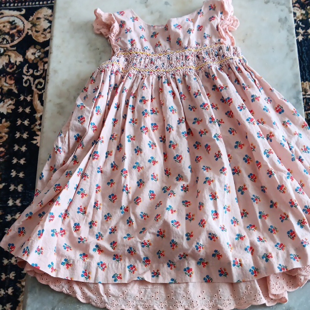 Mini Boden Pink Floral Smocked Cotton Dress
